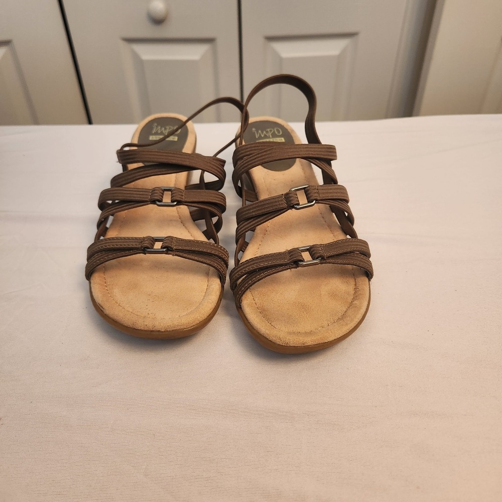 Impo Stretch olive Strappy Wedge Sandals Womens Low Heel Comfort Shoes size 7.5M